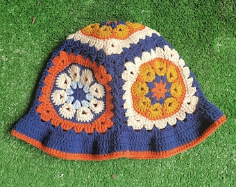Cappello quadrato della nonna Cappello colorato all'uncinetto, Cappello estivo lavorato a maglia, Cappello in cotone, Cappello vintage, Berretto lavorato a maglia, Cappello boho, Regalo per lei