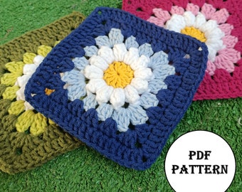 3D Daisy Granny Square  Pattern, Crochet Flowers Motif Pattern, Granny Square Blanket Pattern, Afghan Granny Square Motif