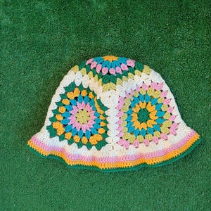 Colorful Crochet Bucket Hat, Granny Square Hat, Winter Knit Hat, Cotton Bucket Hat,  Vintage Hat, Knitted Beanie, Boho Hat, Gift For Her