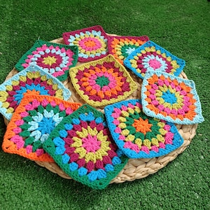 20 Multicolored Granny Square kit, Crocheted Granny Squares, Crochet Kit, Ready Granny Squares, Afghan Granny Square