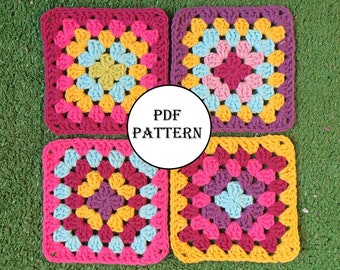 Crochet Granny Square  Pattern, Beginner Level Crochet Flowers Motif Pattern, Granny Square Blanket Pattern