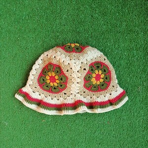 Granny Square Hat  Crochet Bucket Hat, Winter Knit Hat, Cotton Bucket Hat,  Vintage Hat, Knitted Beanie, Boho Hat For Gift