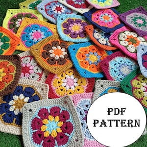 Fiore africano all'uncinetto Modello quadrato della nonna, motivo semplice all'uncinetto, motivo coperta afghana all'uncinetto, motivo borsa all'uncinetto, motivo cardigan
