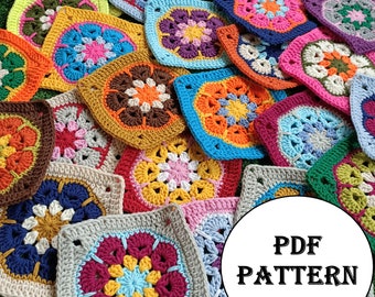 African Flower Crochet Granny Square Pattern, Easy Crochet Motif Pattern, Crochet Afghan Blanket Motif, Crochet Bag Motif, Cardigan Motif
