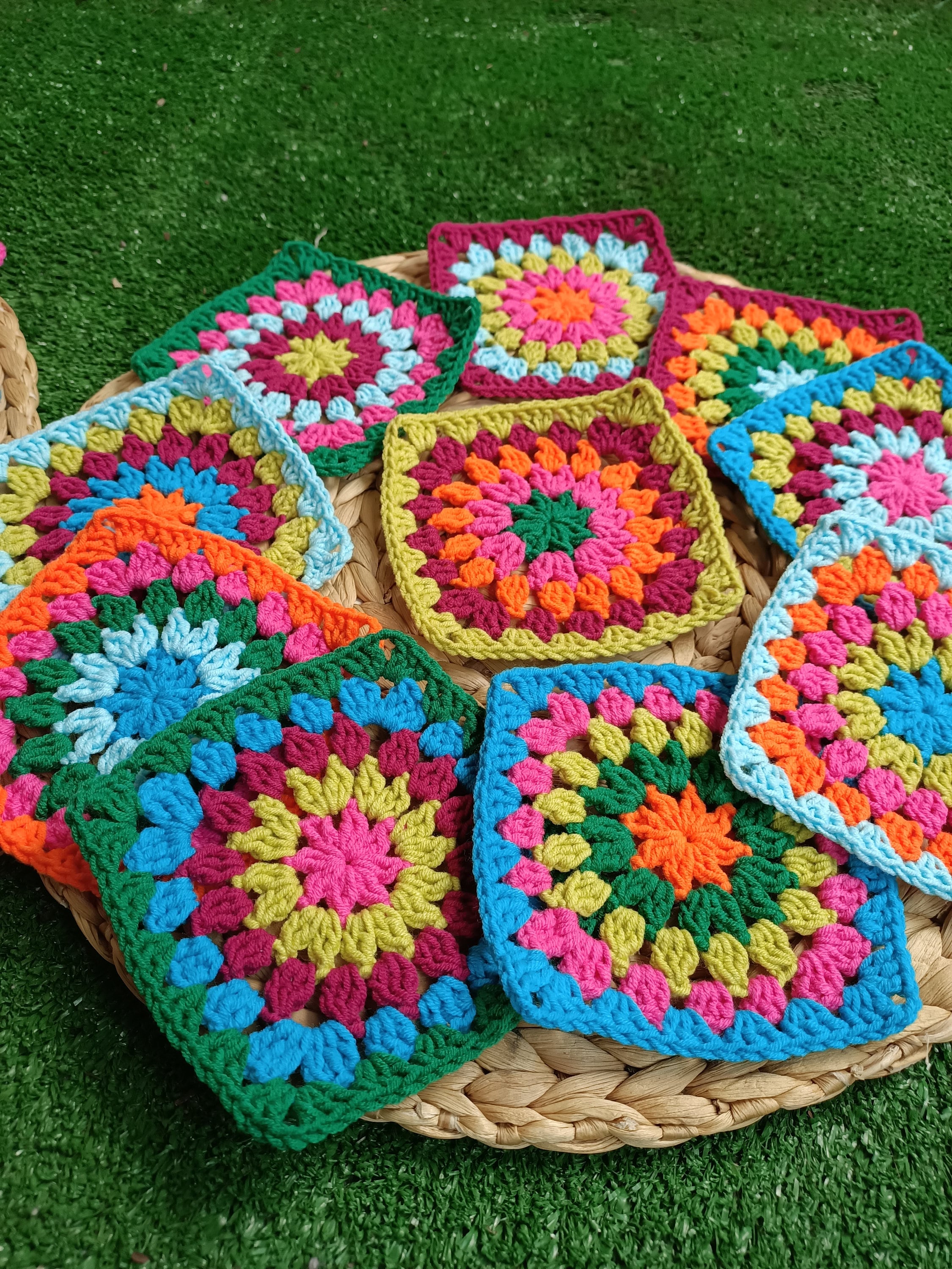20 Multicolored Granny Square Kit, Crocheted Granny Squares, Crochet