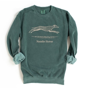 Comfort Colors Greyhound Noodle Horse Sweatshirt - Medium Weight Unisex Pullover, Greyhound Shirt, Greyhound Lover Gift, Rescue Dog Shirt