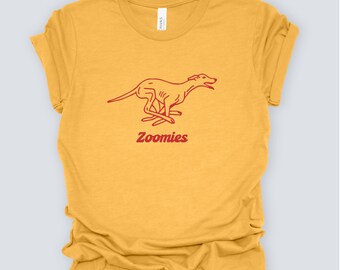 Cute Greyhound Zoomies T-Shirt, Adorable Doggo with 'Zoomies' Typography - Dog Lover Tee - Dog Zoomies Shirt, Greyhound Lover, Greyhound Mom