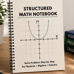 Math Notebook for Students | Step-by-Step Problem Solving | Algebra & Calculus Study Pages | Printable PDF