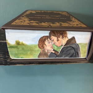 Jane Austen Leather Bound Book: Hand-Painted Watercolor Fore-Edge Art image 1