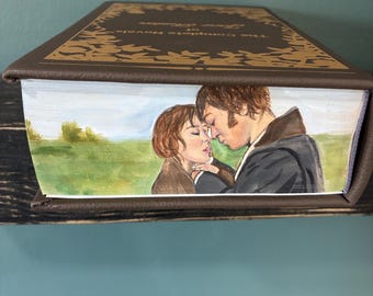Jane Austen Leather Bound Book: Hand-Painted Watercolor Fore-Edge Art
