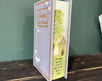 Hand Painted Jane Austen Book Emma: Book Edge Hand Painted with Embroidered Leather Cover