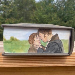 Jane Austen Leather Bound Book Collection Hand Painted Fore Edge Watercolor Classic Mr Darcy Lizzy Bennet Scenes Vintage Gift For Her Mom
