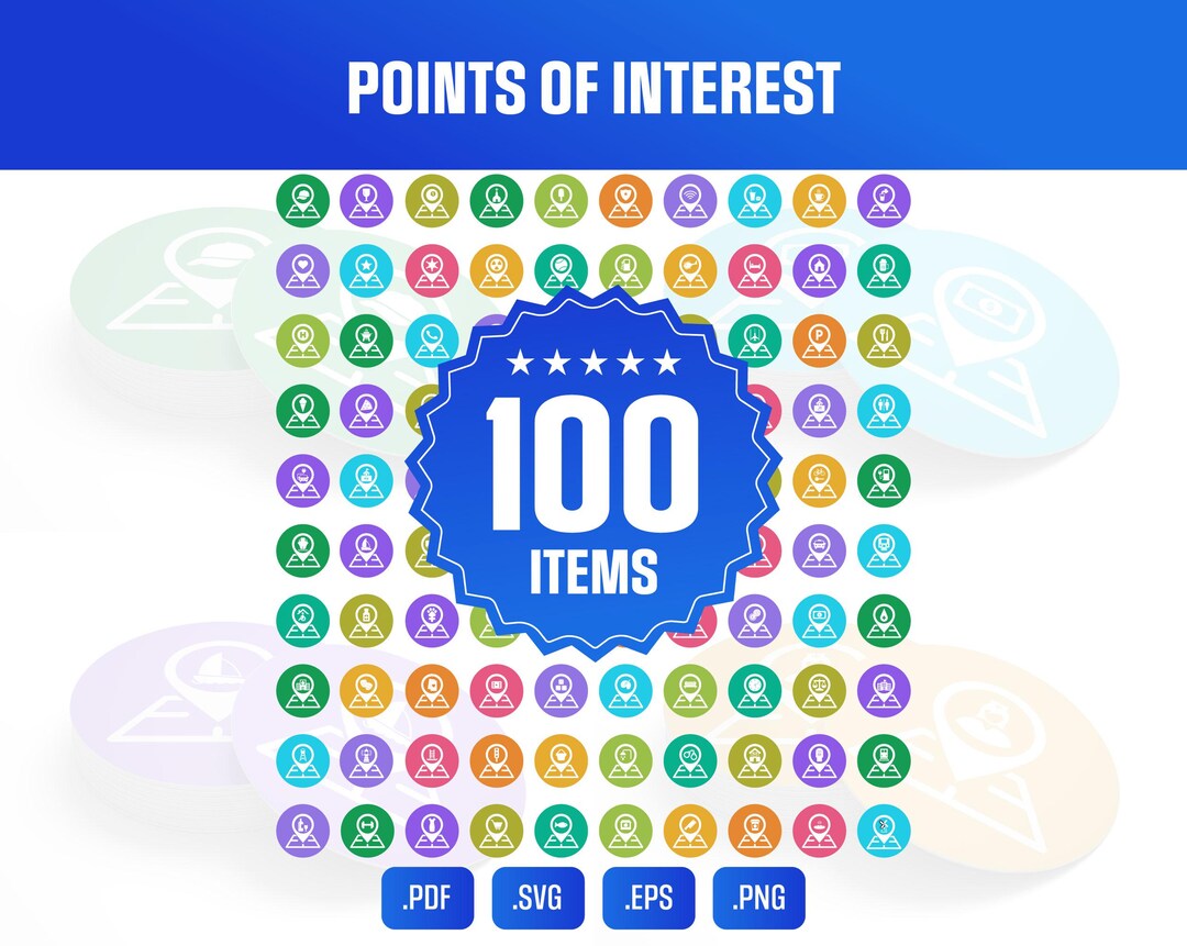 Pinned Interest 100 Points of Interest Map Pin Location Stickers, Travel Navigation ...