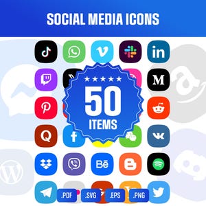 50 Social Media Icons and More, Instagram Facebook Logo | Editable Vector Files | Instant Download
