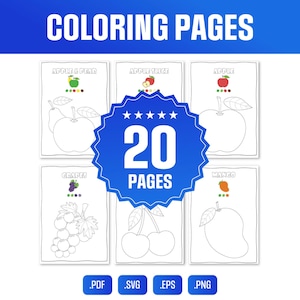 20 Fruits Coloring Book Pages | Educational Printable for Kids and Adults