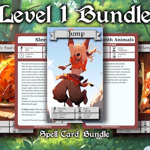 DnD Level 1 Zauberkarten - 48 Zauber Bündel - Anime | D&D Zauberbuch für Fantasy Tabletop Gaming - Custom - Dungeon and Dragons - Geschenk