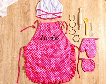Custom Embroidered Kids Apron with Name - Personalized Toddler Cooking Apron for Baking Party, Birthday Gift 100% Cotton Eco-Friendly Design