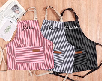 Personalized Apron for children women man, Custom Toddler Apron Embroidered Name, Striped Apron, Cooking Party, Christmas gifts