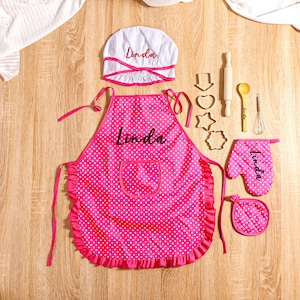 Custom Embroidered Kids Apron with Name - Personalized Toddler Cooking Apron for Baking Party, Birthday Gift 100% Cotton Eco-Friendly Design