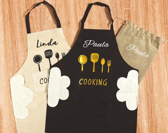 Dual Wipe Waterproof Apron with Pockets, Custom Gift for Him, Personalized Bar Apron, Embroidered Kitchen Apron, Barbeque Apron