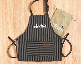 Custom Children's Personalized Name Apron, Striped Cooking with Adjustable Straps, Perfect for Birthday or Holiday Gift Surprise
