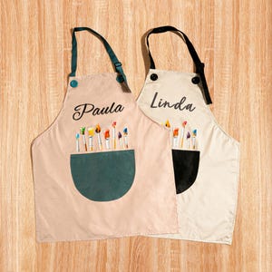 Embroidered Name Kids Art Smock Customized Painting Apron for Toddlers, Waterproof Preschool Craft Bib with Adjustable Straps & Pockets