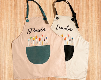 Tablier de peinture personnalisé pour enfants avec prénom brodé pour tout-petits, bavoir d'artisanat préscolaire imperméable avec bretelles et poches réglables