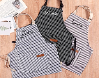 Grembiule personalizzato per bambini, grembiule personalizzato per bambini con ricamo del nome, grembiule a righe, festa di cucina, regalo di compleanno per bambini, grembiule personalizzato