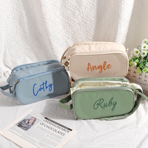 Embroidered leather makeup bags Personalized, Large Capacity makeup bags, Bridesmaid makeup bags, travel storage organizers, Custom gifts