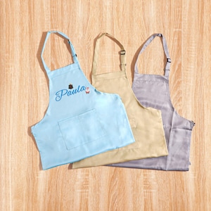 Customizable Kids Apron with Embroidered Name - Adjustable Neck Bib for Painting, Baking & Crafts - Washable Polyester Art Smock
