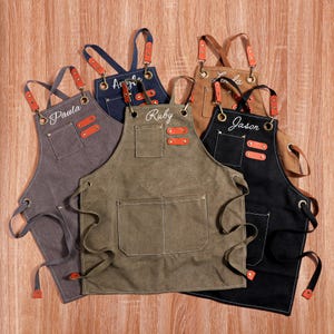 Canvas Toddler Apron, Personalized Kid's Apron, Custom Embroidery Boys Apron with Pockets,  Child Cooking\Woodwork\Gardening, Gift