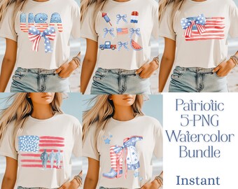 Aquarel America Coquette png-bundel, Amerika penseelstreek png, Retro USA png, 4 juli bundel png, Memorial Day png, vintage Amerika