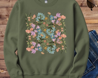Wildflowers Sweatshirt, Floral Sweatshirt, Flower Crewneck Sweatshirt, Floral Sweatshirt For Women, Flower Lover Sweatshirt, Women Gift