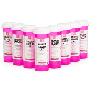 8 Pack Bachelorette Party Hangover Kit Container - Bachelorette Party Favor - Empty Pink Bottles