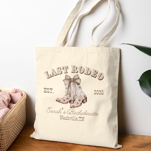 Custom Last Rodeo Bachelorette Tote for Nashville Cowgirl Bach Party Favor Bag, Bridesmaids Tote, Western Bachelorette Party Bags, Nash Bash