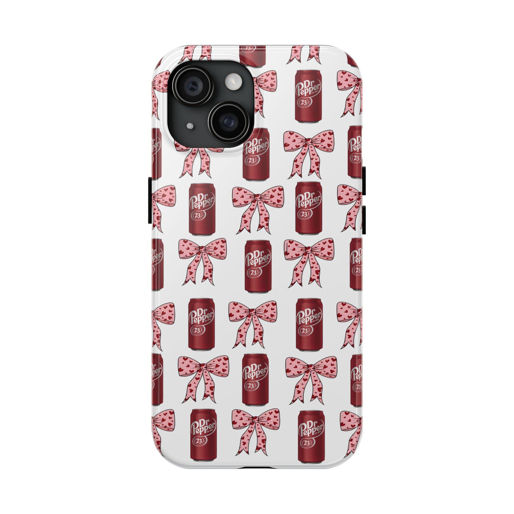 Dr Pepper Phone Case, Coquette Aesthetic iphone case, iphone 15, 16, Dr. Pepper Girly Gift, Coquette Bows, Gift for Dr. Pepper Lover