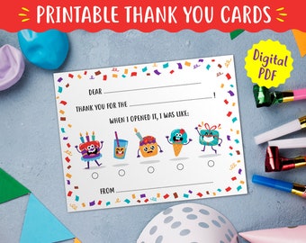Kinder ausdruckbare Dankeschön-Karte zum Ausfüllen, Kinder druckbare Dankeschön-Notiz, Sofort-Download