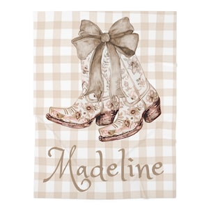 Personalized western baby blanket, cowgirl, personalized name, swaddle blanket, western nursery, coquette bow cowboy boot, baby shower gift
