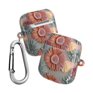 Floral AirPod Case, Boho Flower Design, Cute Airpod Case, Hard Cover For Airpods Pro 1 2 3 - Carabiner Included