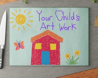 Tabla de cortar de cristal personalizada con el dibujo de tu hijo/a, regalo para la abuela, mamá o tía, recuerdo único, regalo a partir de una foto
