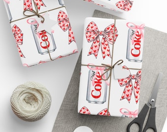 Diet Coke Wrapping Paper, Diet Coke Gift Wrap, Diet Coke Gifts, Diet Coke Girly, Diet Coke Coquette Bows, Diet Coke Decor, Soda Wrapping