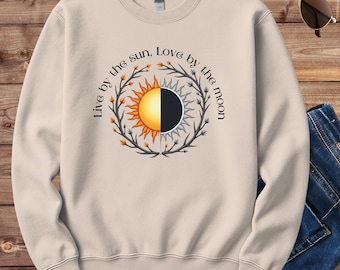 Live by the Sun Love by the Moon Sweatshirt, Celestial Graphic Crewneck, Boho Sun Moon Sweater, Witchy Woman Gift, Nature Lover Sweater