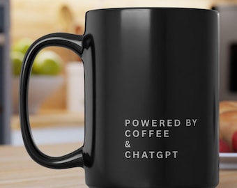 Powered by Coffee & ChatGPT Mug – Minimalist Tech Humor