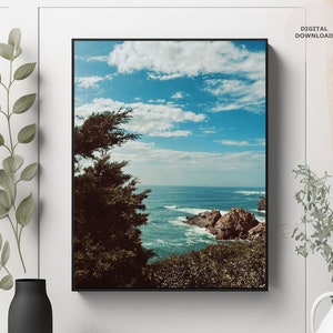 Paisaje natural océano atlántico cielo y olas foto digital - Descarga instantánea - Cartel imprimible - Arte de pared imprimible - Foto de decoración del hogar