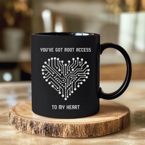 Tech Heart Black Coffee Mug | Root Access, Nerdy Gift