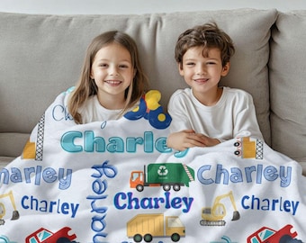 Personalized Kids Truck Blanket with Name – Custom Boy Throw - Soft Toddler Blanket