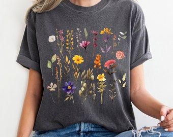 Flores prensadas Comfort Colors Camiseta Boho Wildflowers Cottagecore Camisa, Regalos, Camisa Boho, Regalos para ella, Camisa amante de la naturaleza, Camiseta floral