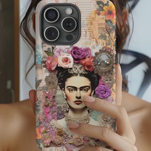 iPhone Floral Tough Cell Case - Mexican Frida Phone Case Gift - Trendy iPhone 16 15 14 13 12 Pro Max 8 Plus X - Samsung Galaxy S24 S23 S22