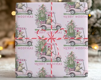 Christmas Preppy Wrapping Paper - Girly Pink Dog Xmas Gift Wrap - Southern Charm