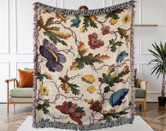 Vintage Flower Woven Throw Blanket - Cozy Boho Floral Decor for Bed or Sofa